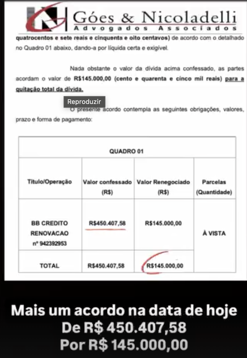 Prova real — Acordo BB